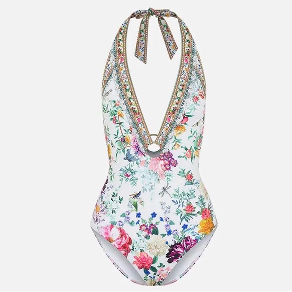 CAMILLA RING DETAIL PLUNGE V ONE PIECE, PLUMES AND PARTERRES SZ S 429$ - Picture 4 of 12